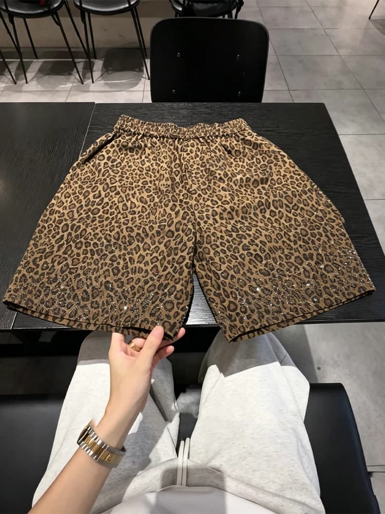 Tianxing Leopard Print Men's Shorts Casual Summer Fashion Lightweight Luxury Beach Pants Five-Quarter Length Youth Casual Han...