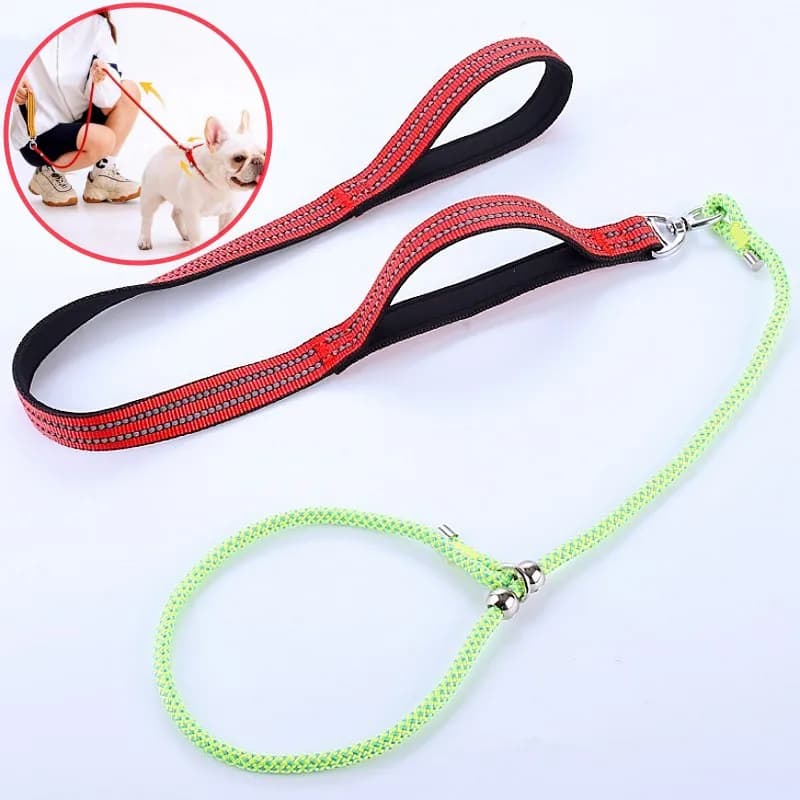 Guinzaglio per Cani a Catena P, Guinzaglio Regolabile in Corda P per Passeggiare con il Cane, Guinzaglio a Doppia Impugnatura con Catena Riflettente, Accessori per Animali Domestici