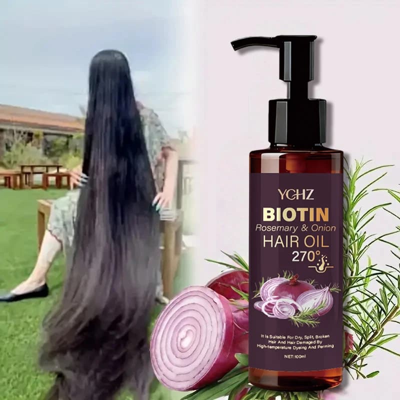 Biotin hair oil with rosemary and onion - hydrates dry hair, damaged and cracks - Nutrient formula for smooth and silky hair - Suitable for normal hair types