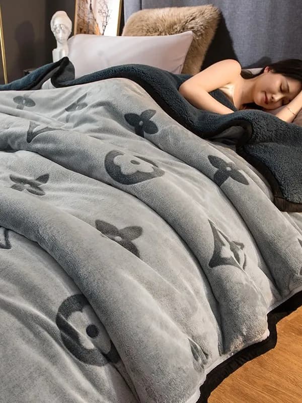 Coperta in Velluto di Agnello a Doppio Strato Indigo, Calda e Spessa per la Stagione Invernale, Super Spessa per Singola Persona, Ideale per Dormitorio