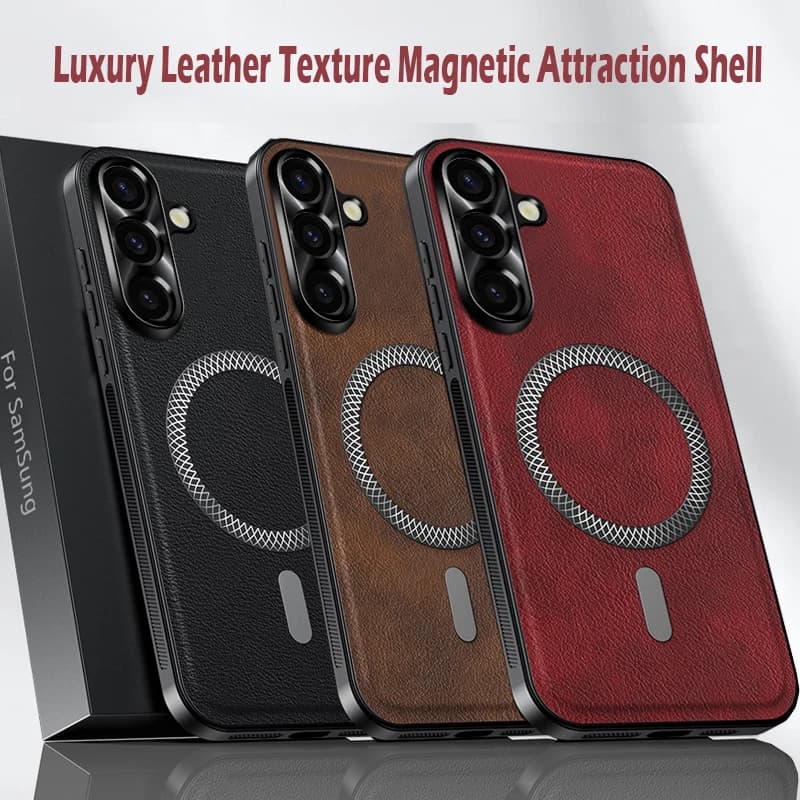 Custodia in pelle PU di lusso per Samsung Galaxy A56 A55 A54 A53 A52 M34 Magsafe Anello magnetico in metallo Protezione lente Copertura antiurto