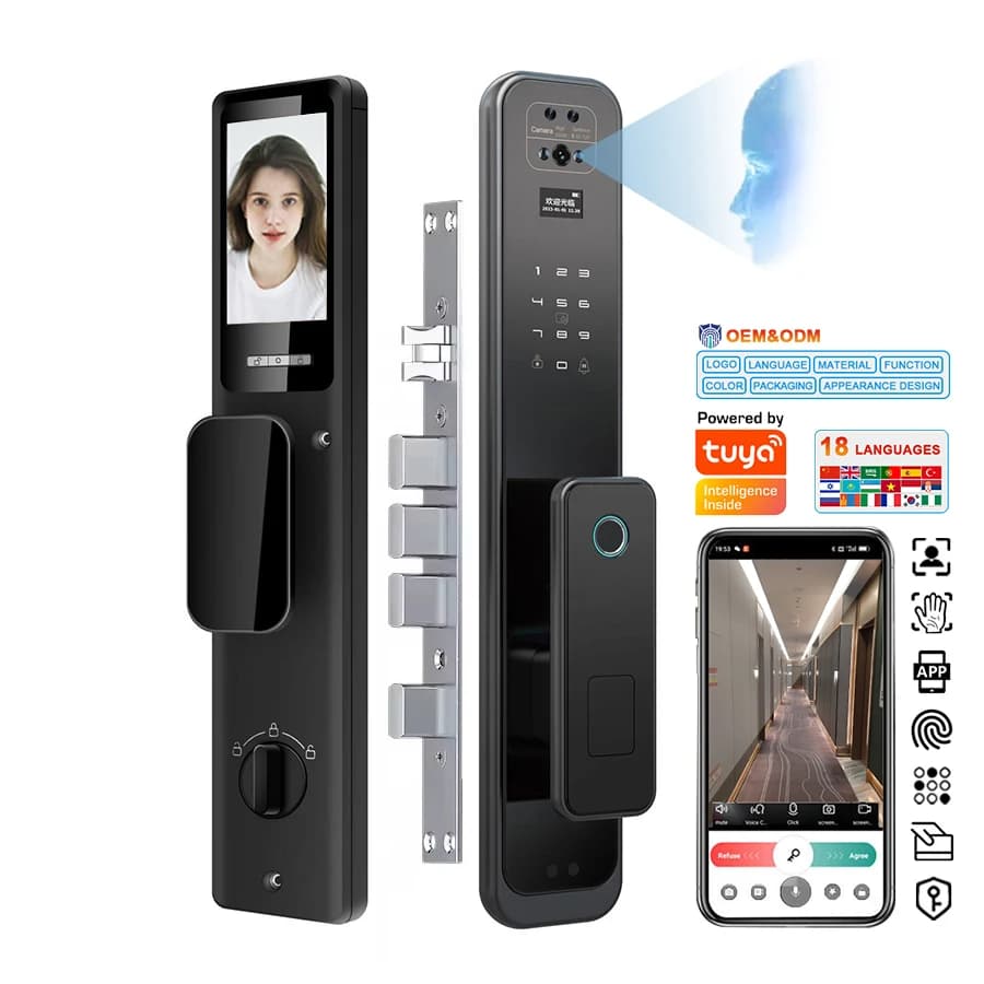 Video Intercom Face Recognition Palm Vein CNC Carving Digital Fingerprint WiFi Tuya Automatic Smart Door Locks with Camera