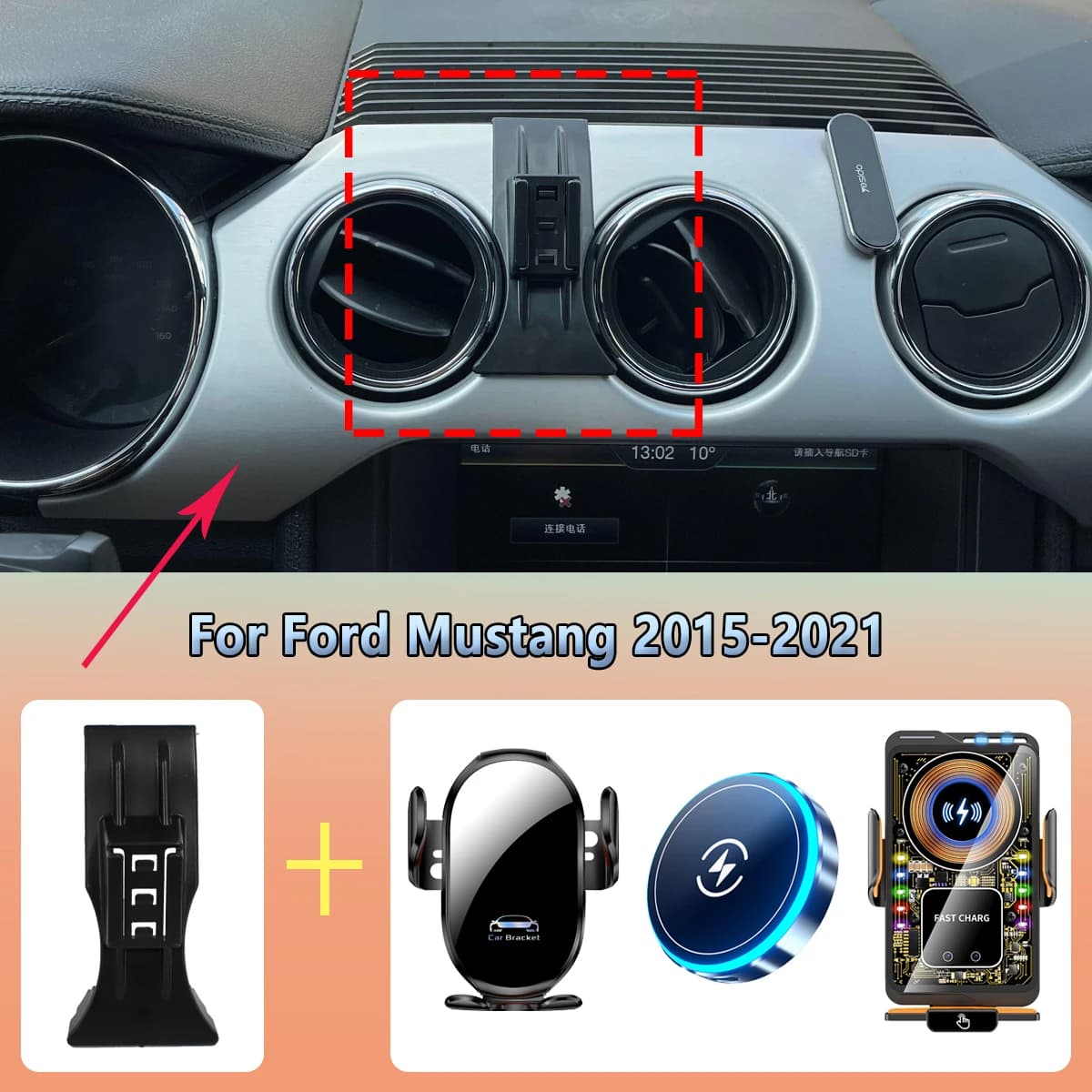 Car Phone Support for Ford Mustang 2015 2017 2018-2021 Wireless Charging Car Phone Charger Rack for Magsafe Accessories