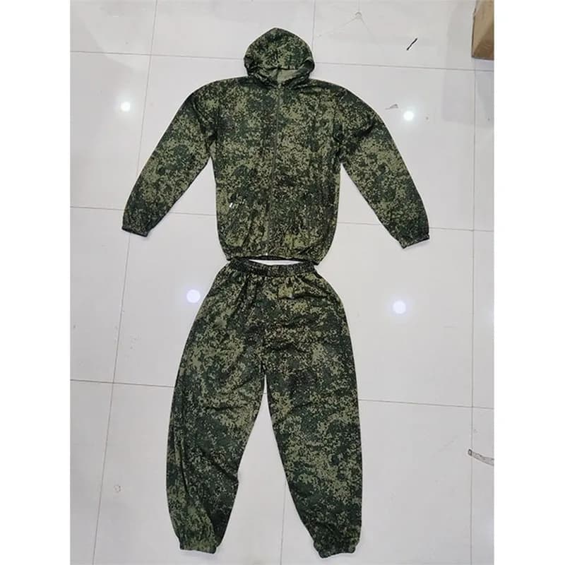 Set Tattico Mimetico in Rete per Esterni, Completo Estivo Traspirante ad Asciugatura Rapida con Cappuccio per Escursionismo, Pesca, Campeggio e Viaggi, Set Due Pezzi