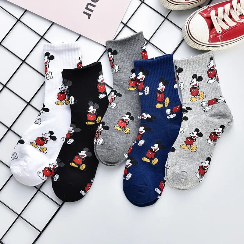 5 Pairs of Exquisite Japanese Cartoon Anime Mickey Pattern Women's Mid Tube Socks Soft and Comfortable Outdoor Casual Socks