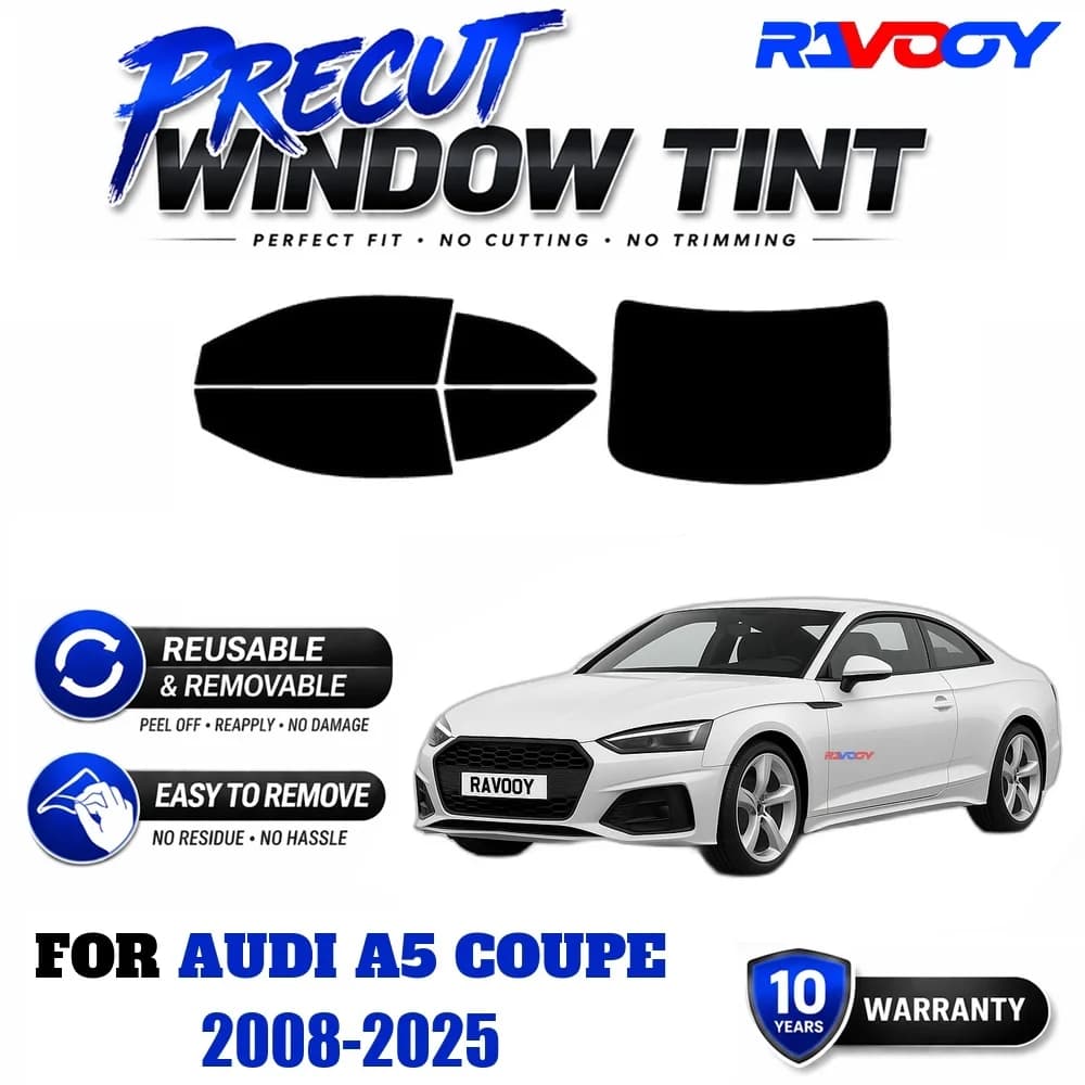 RAVOOY Precut Window Tint, Reusable Removable EPU Film, Custom Fit for Audi A5 Coupe 2008-2025, UV Heat Protection