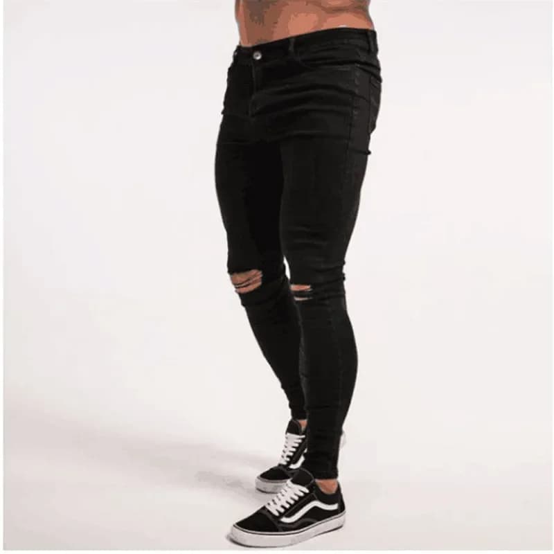 Jeans da uomo in stile giapponese per la primavera e l'estate, tendenza High Street, strappati al ginocchio, Slim-fit, elasticizzati, pantaloni lunghi Slim-fit