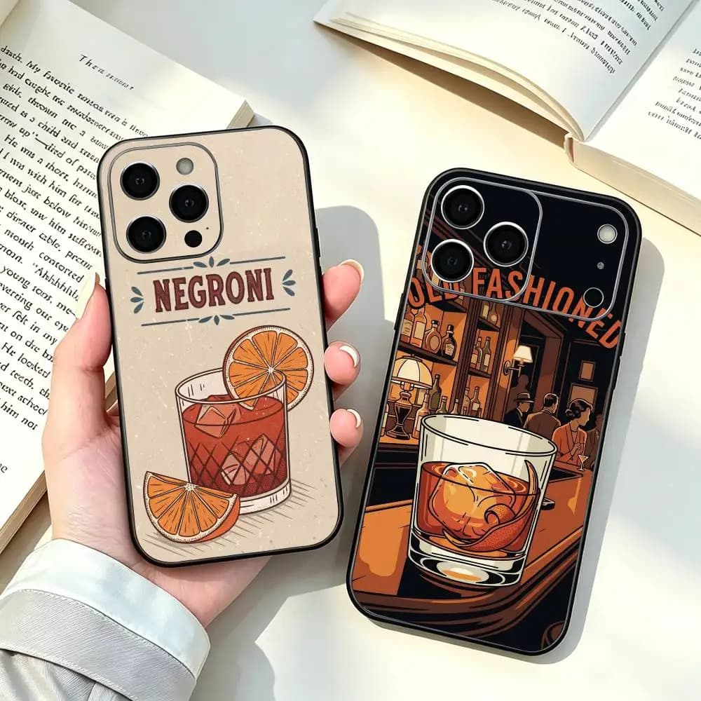 Old Fashioned Cocktail Phone Case For iPhone 17, 16,15,14,13,12,11 Plus,Pro Max, Others Soft Black Cover