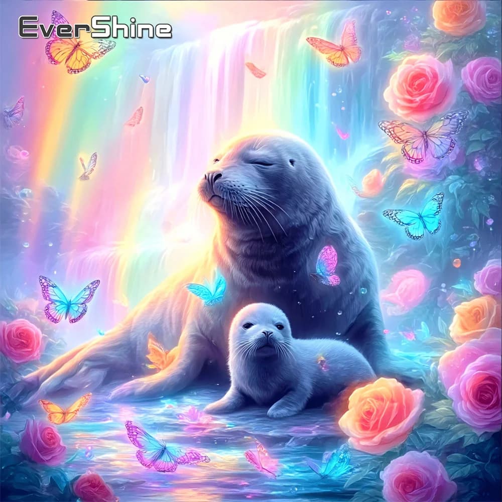 Evershine Diamond Mosaic Leone Marino con Strass, Quadro Ricamato a Cascata, Pittura a Punto Croce, Rosa, Regalo Fai da Te Fatto a Mano