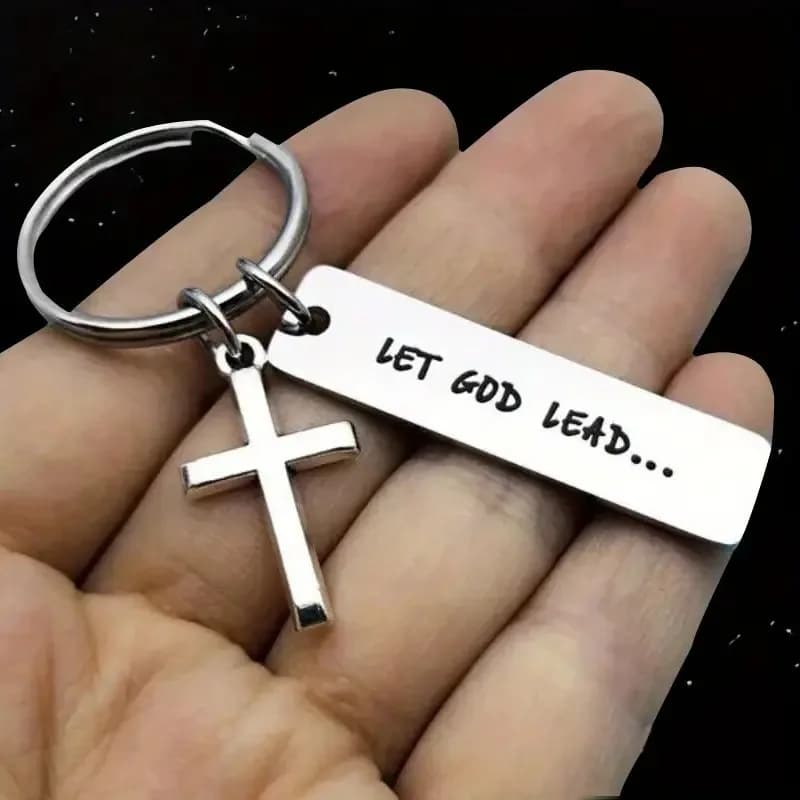 Nuovo portachiavi croce minimalista LET GOD LEAD Zaino Ciondolo Regalo versatile per uomo e donna Commercio all'ingrosso