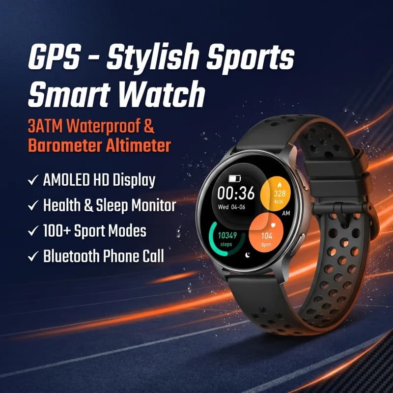 Outdoor Smart Watch GPS Built-in 1.32" AMOLED Altimeter Barometer Compass 41g Ultra Light 3ATM 100+ Sports LED Flashlight Call