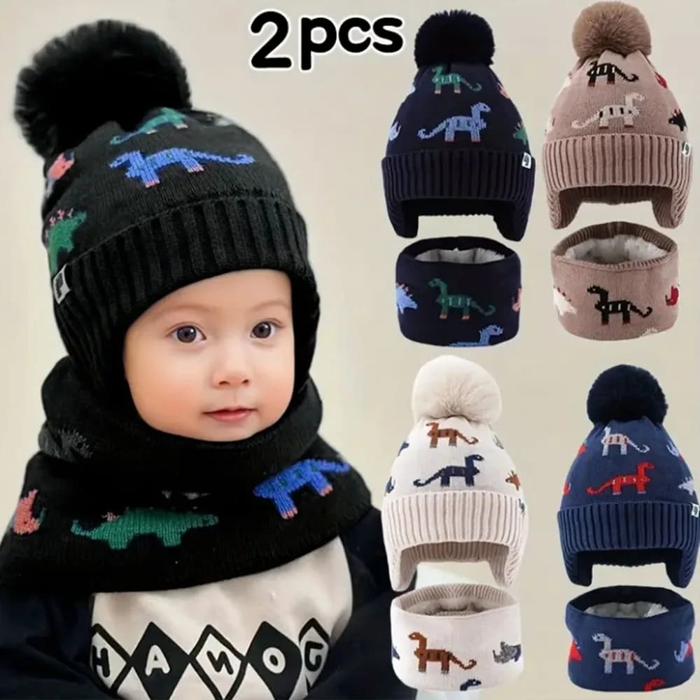 Set cappello e sciarpa invernale per bambini da 2 pezzi: berretto lavorato a maglia morbido e caldo con paraorecchie, calore leggero per ragazzi e ragazze