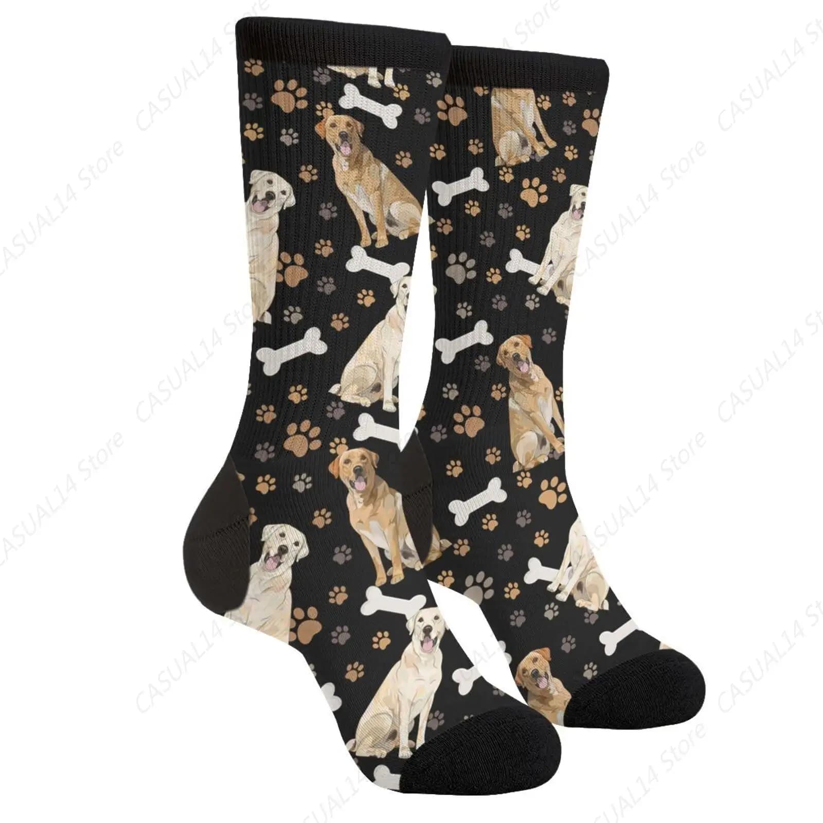 Calzini neri Labrador gialli Lab Dog Paw Bone Retriever Calzini casual unisex alla moda, comodi calzini eleganti pazzi per uomini e donne