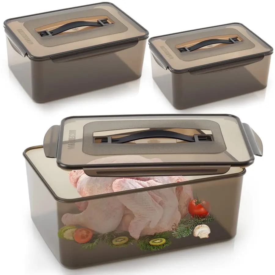 Set di 3 Contenitori per Marinatura con Coperchio, 12.5, 8.3, 6.5 Quarti, Contenitori in Plastica per Salmouratura, Lavabili in Lavastoviglie, Accessori per Grigliate