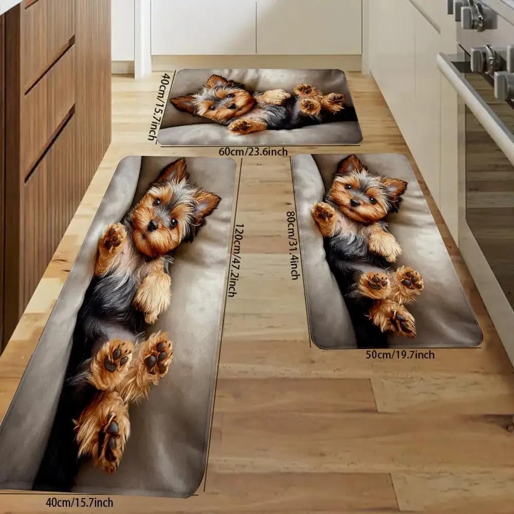 Tappetino realistico per la porta con Yorkshire Terrier - Tappetino antiscivolo per cuccioli per camera da letto e cucina - Tappeto lavabile per amanti degli animali domestici