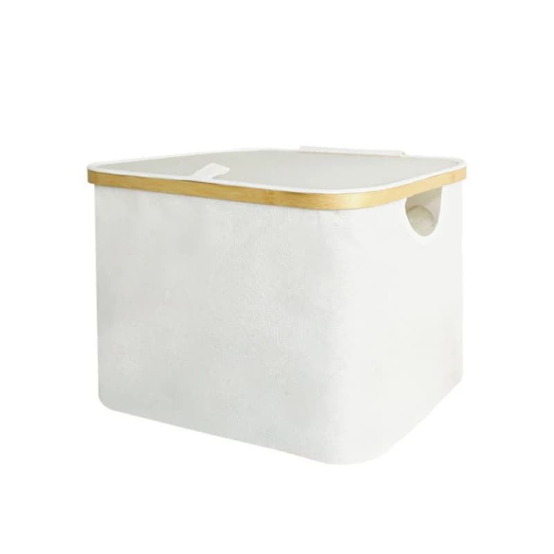 Laundry Hamper Lid Double Hamper 2 Removable Bags Section Basket Bamboo Handles Bathroom Room Storage Box Beige Bedroom Shelve
