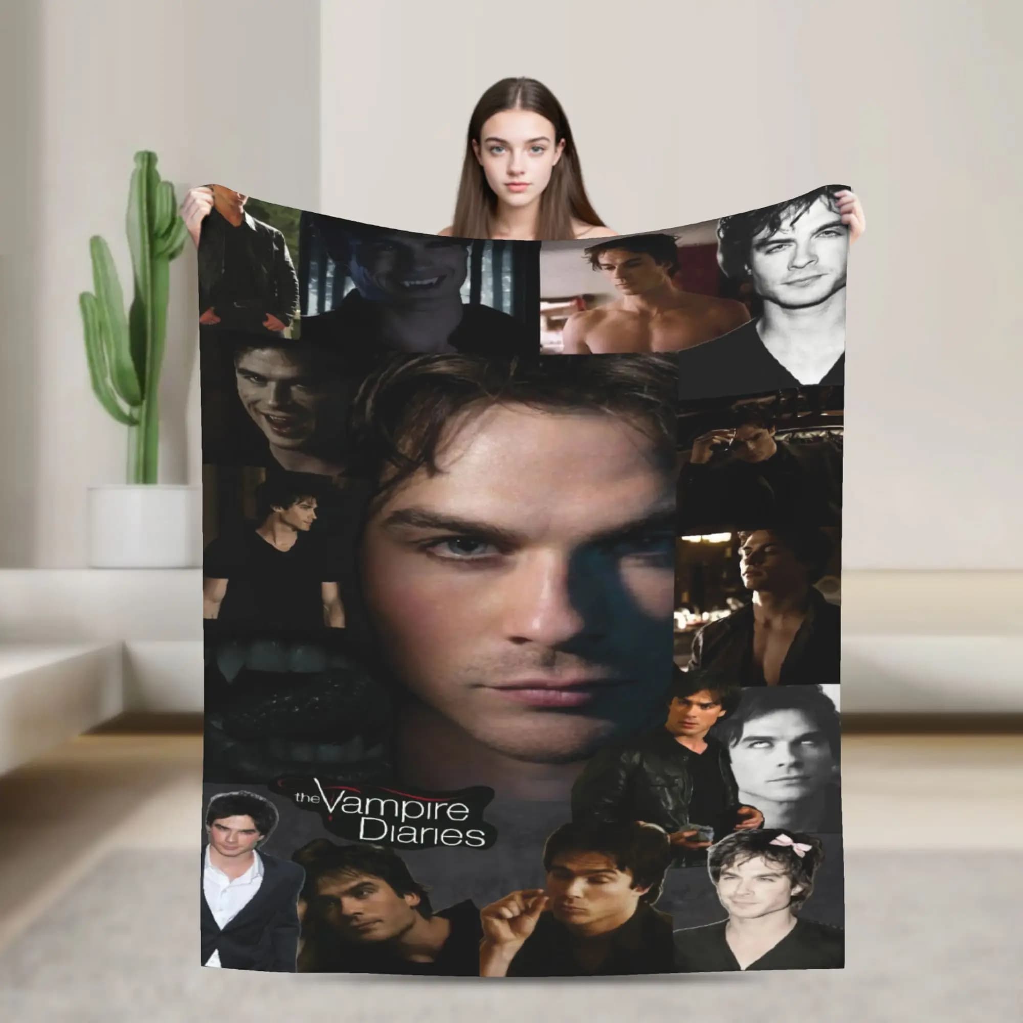 The Vampire Diaries Damon Salvatore Serie TV Coperte di flanella Coperta calda per divano letto Copriletto da viaggio Copridivano
