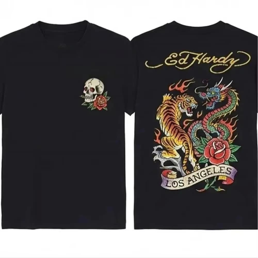 2026 Summer T-Shirt with Tiger and Dragon Tattoo Style Print Design for Urban Men Street Suitable for Both Men and Women