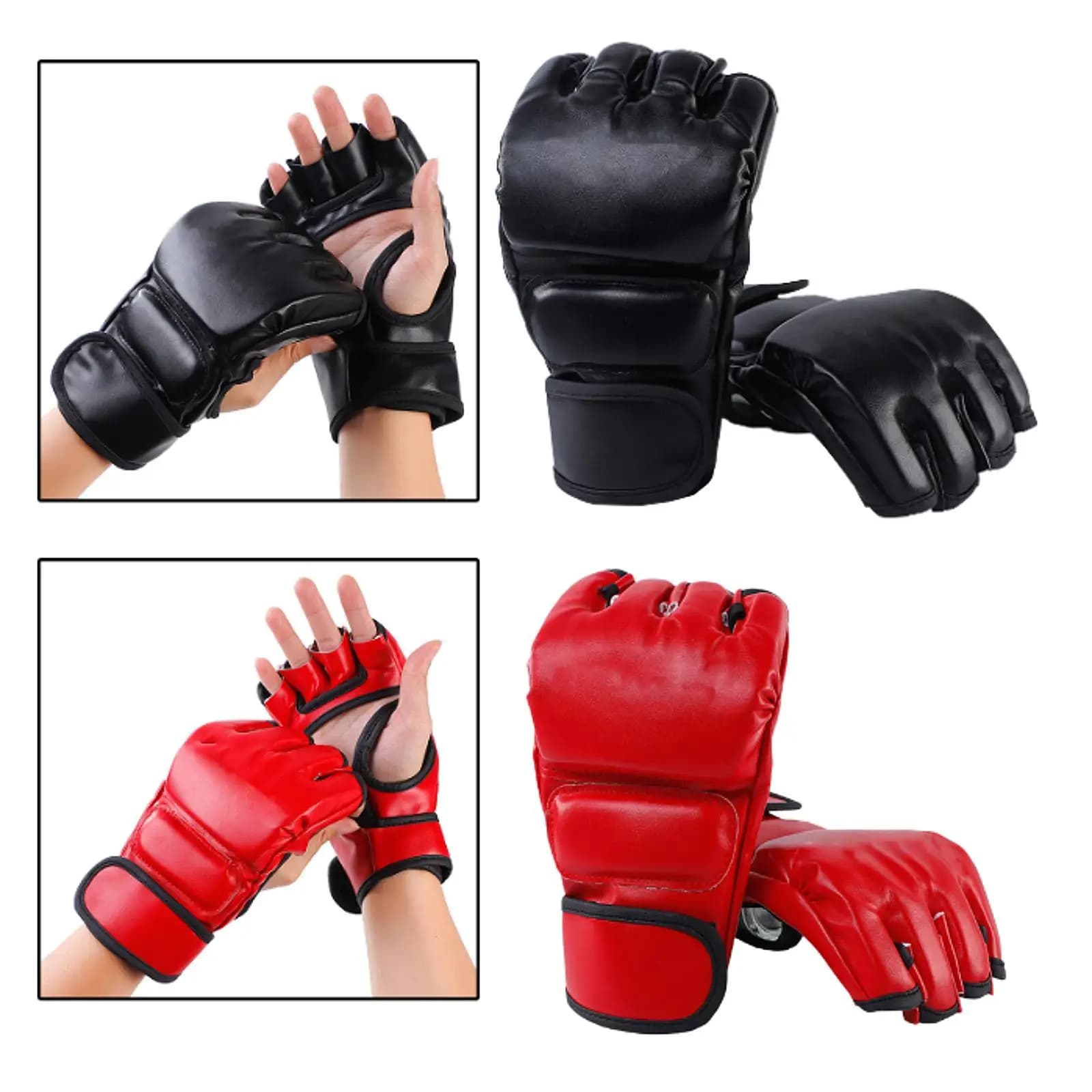 Boxing Gloves Hand Protection Kickboxing Half fingers PU Leather Boxing Gloves for Muay Thai Karate Grappling Women's Training