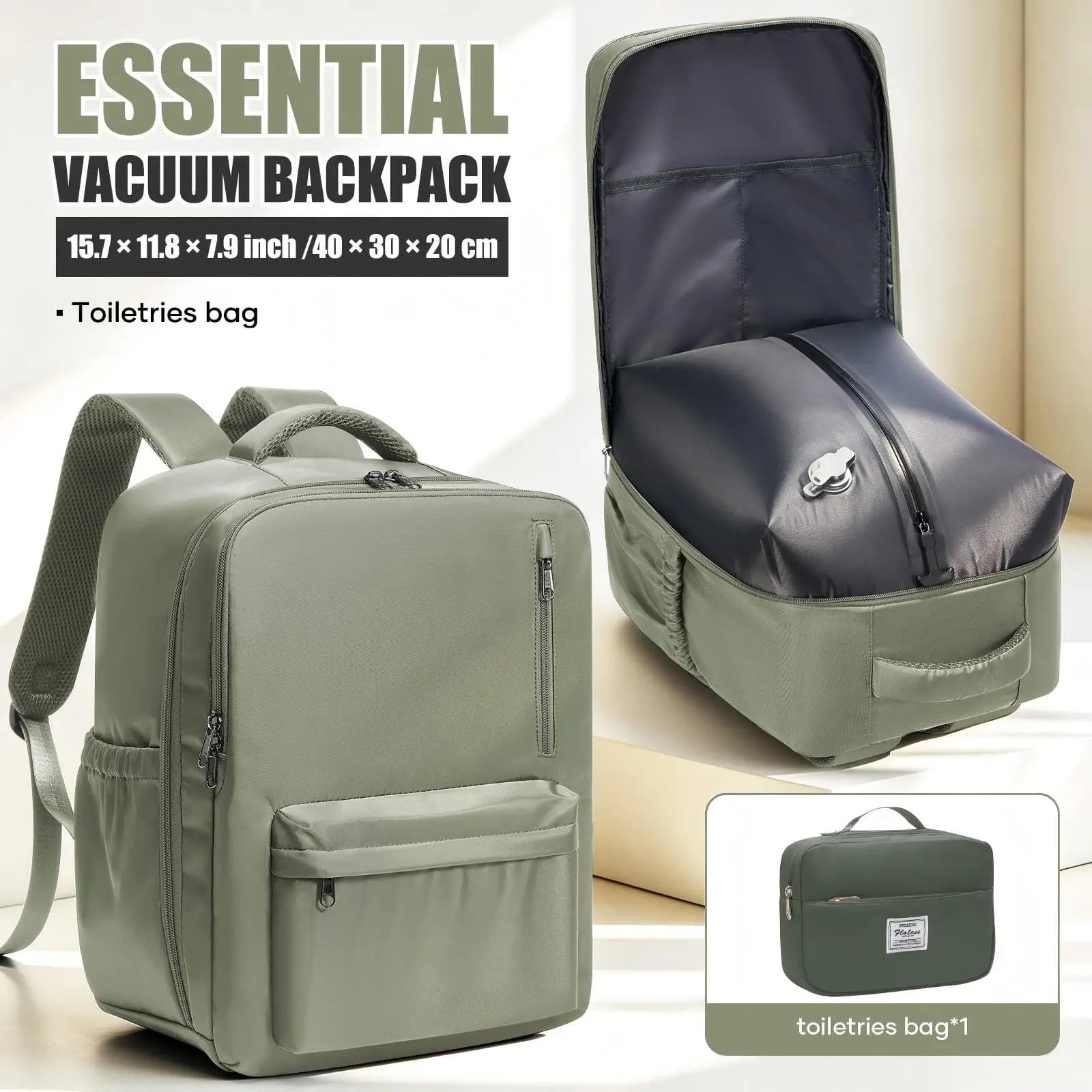 Backpack 40x30x20 Airplane, Vacuum Backpack Travel Send a Toiletries Bag, Laptop Backpack, Ryanair Cabin Work Bag for Women Men