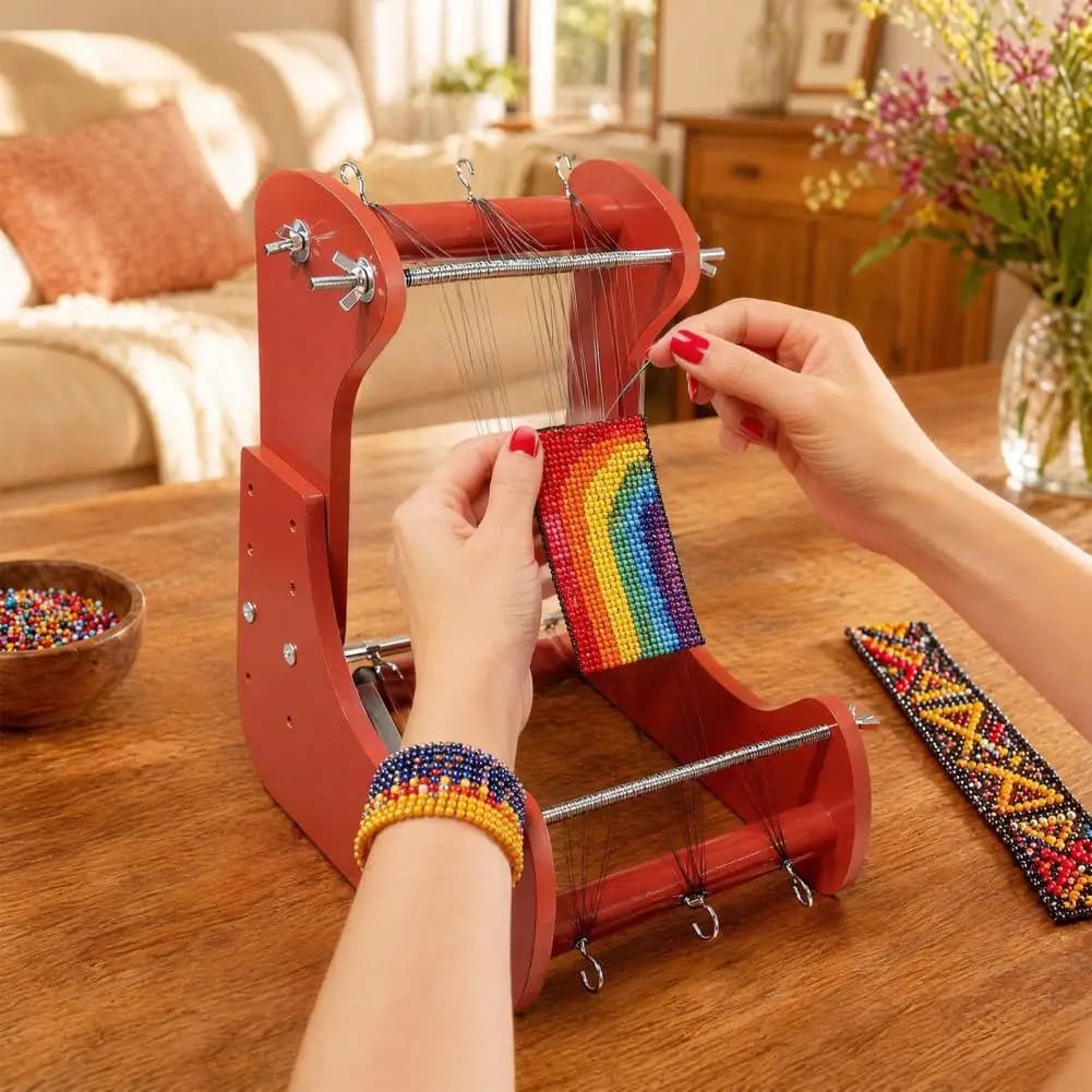 Set Telaio per Perline Regolabile, Kit per Creazione di Braccialetti, Collane e Portachiavi Fai-da-Te, Strumento per Tessitura con 5 Lunghezze, Accessori per Gioielli Artigianali