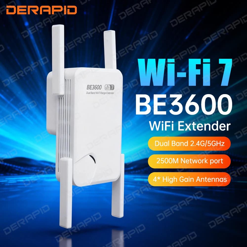 Ripetitore Wi-Fi 7 3600Mbps 2.4G/5G con 4 Antenne ad Alto Guadagno, Amplificatore di Segnale con Spina EU/US, Router con Reset WPS