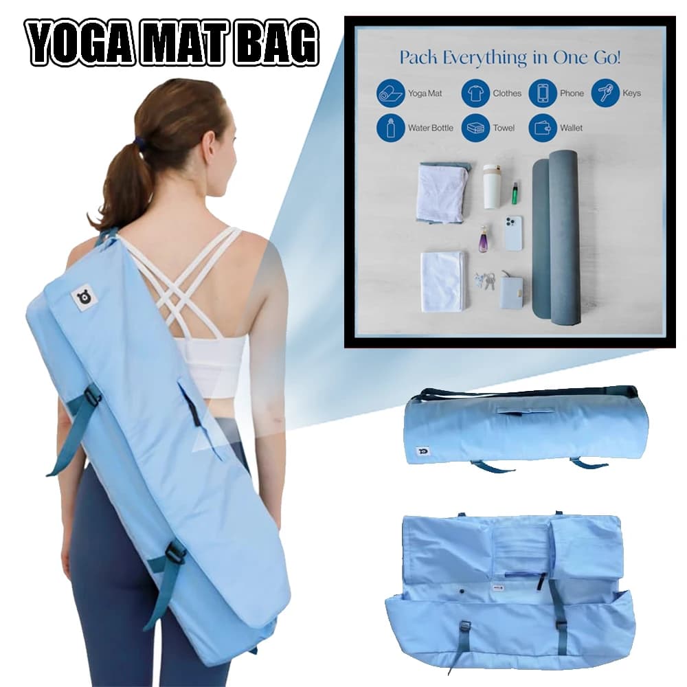 Yoga Mat Bag Adjustable padded shoulder strap suitable for mats up to 26" Multi-task storage for essential elements for yoga, pilates and fitness