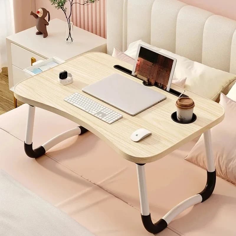 Tavolino Pieghevole, Tavolino da Letto con Portabicchieri, Scrivania per Laptop, Tavolino da Seduta, Supporto per Tablet con Cassetto Portabicchieri, Tavolino Pieghevole Piccolo