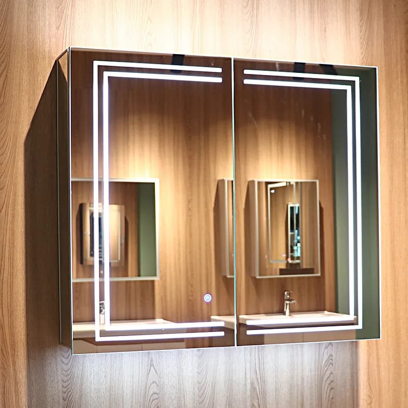 Materiali per l'edilizia e il miglioramento domestico: Armadietto a specchio LED intelligente per bagno, stile americano, da parete
