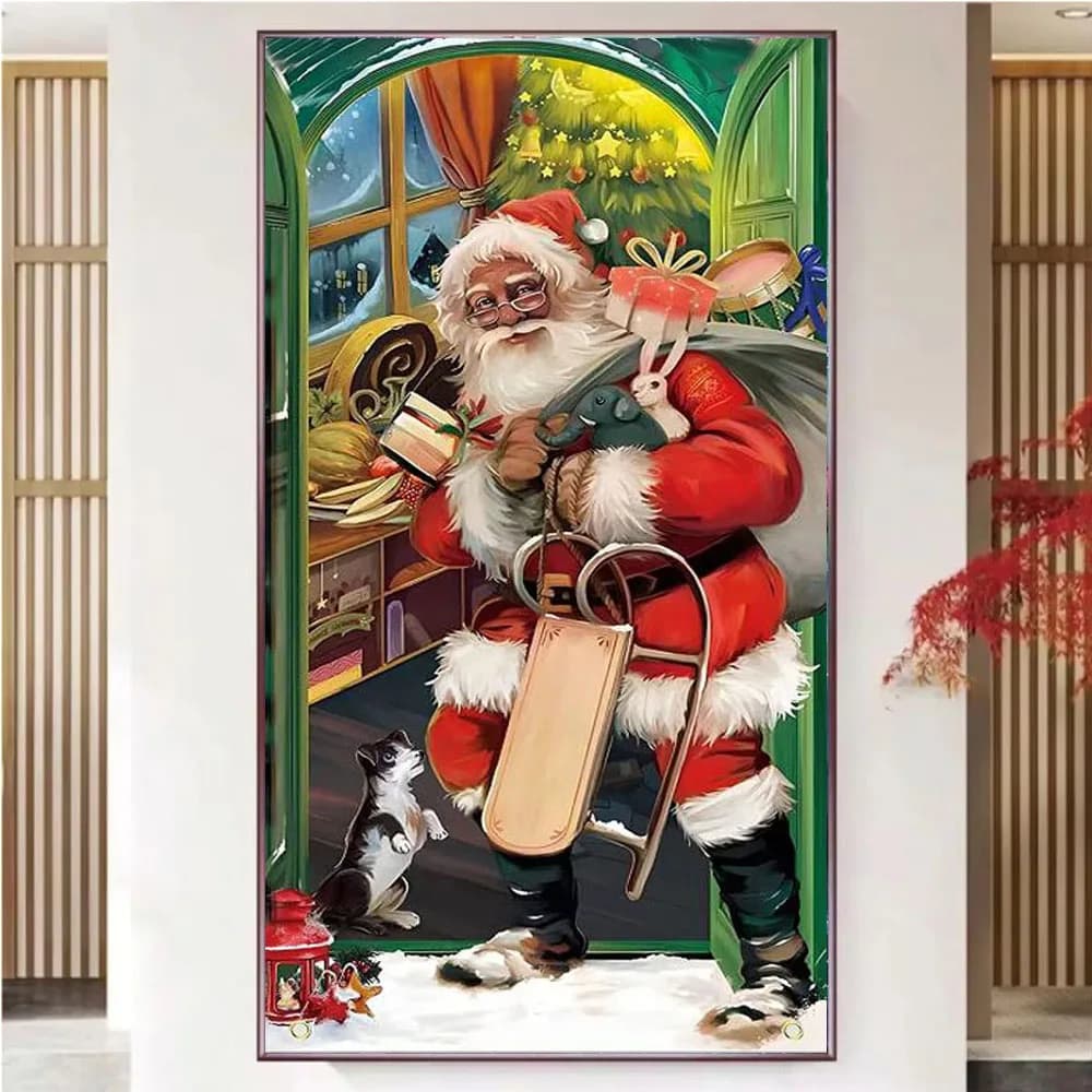 Buon natale decorazione mosaico diamante ricamo nero babbo natale pieno strass di pieno quadrato rotondo trapano punto croce