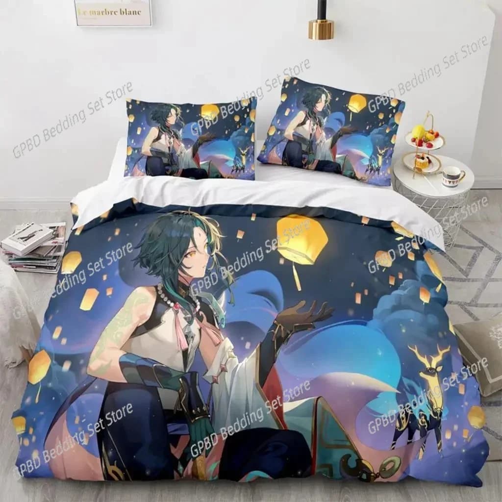 Anime Genshin Impact Xiao SUCROSE Qiqi 3D NEW Duvet Cover Pillowcase Bedding Set Adult Boy Girl Bedroom Decoration Single Double