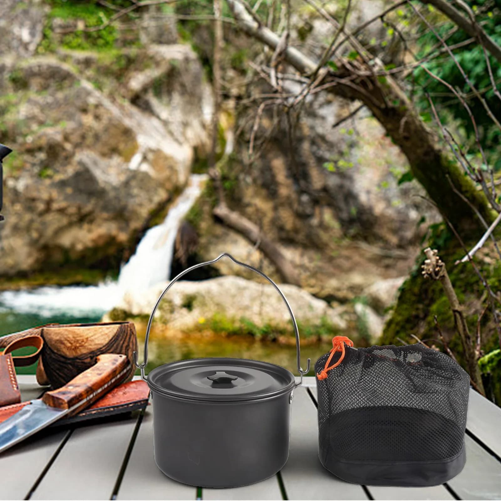 Aluminum Hanging Pot Camping Cooking Pot Perfect For Group Outings Wear-Resistant Structure Lightweight Camping Cookware