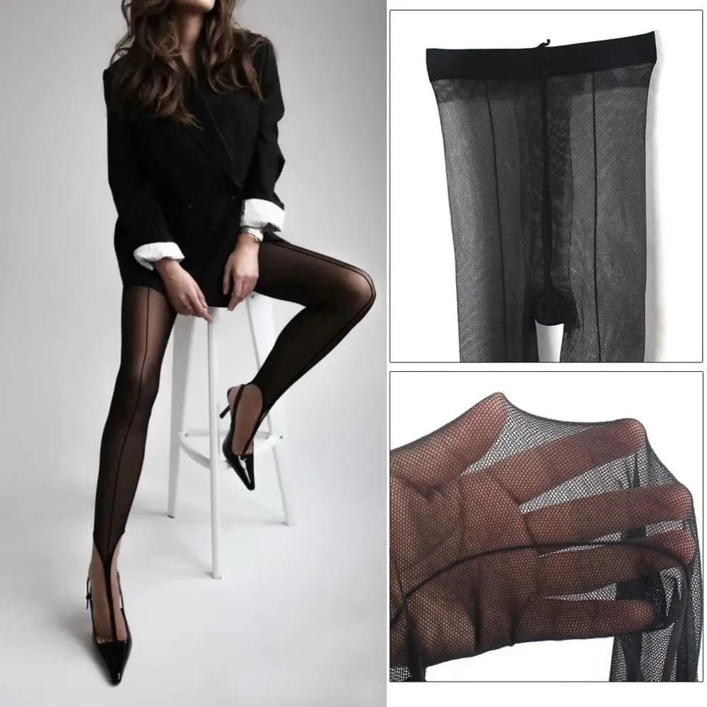 Collant Donna a Vita Alta con Linea Verticale, Elasticizzati, Asimmetrici, Effetto Modellante Integrale