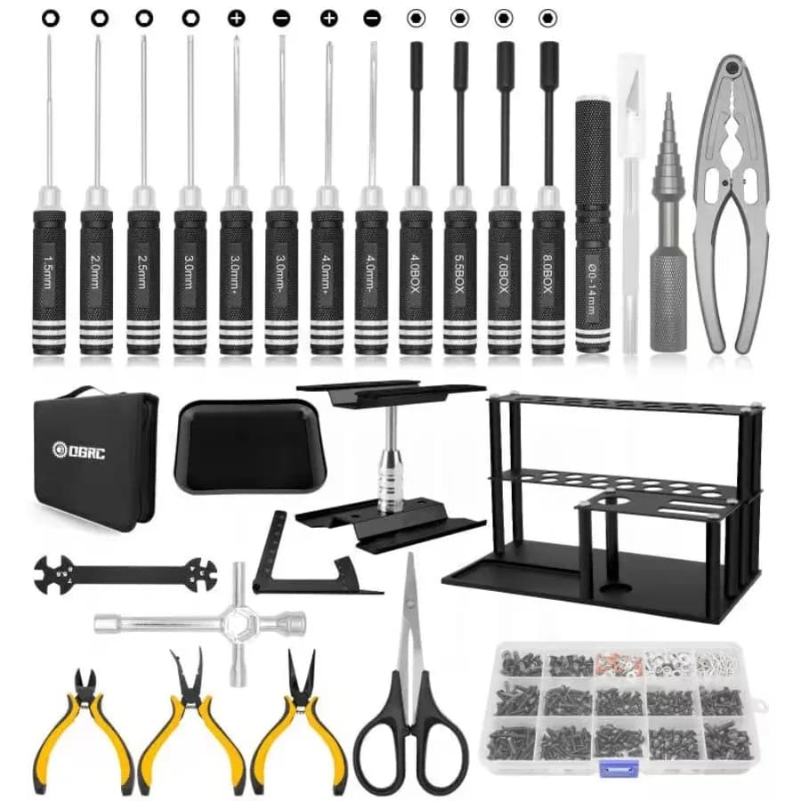 RC car boat quadcopter helicopter repair tool set: metal screwdriver set flat, Phillips, hex,work stand, 522PCS screws, pliers,