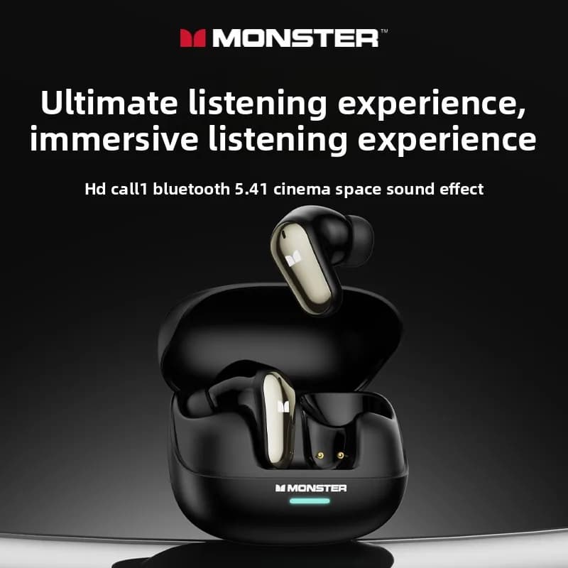 New Monster MQT52 TWS Wireless Bluetooth 5.4 Headset HIFI Stereo Music Gaming Auricular Speakers Auxiliary with Noise Cancellation