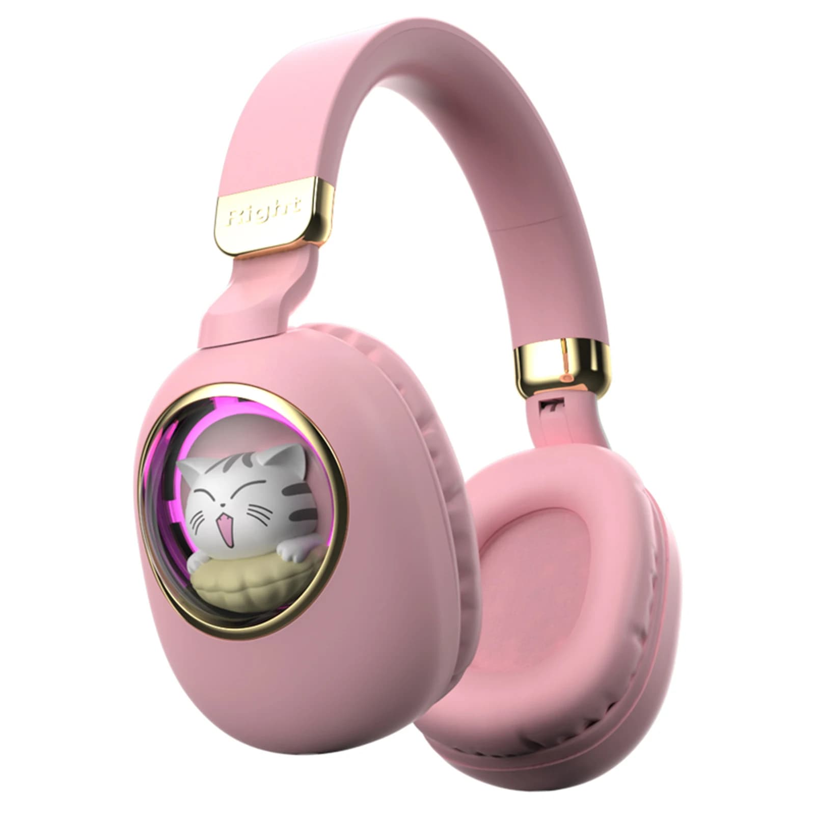 Wireless BT5.3 Headphones with Cute Animal Design, Over-Ear Gaming Headphones, AUX IN AUX Headphones with Colorful Atmosphere