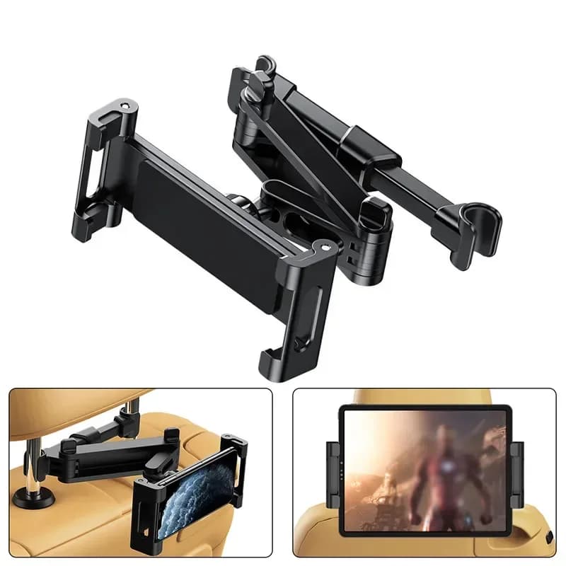 360 Degree Rotating Adjustable Car Headrest Phone Tablet Holder Telescopic Rear Seat Stand Stable Support for 5-13 Inch Devices