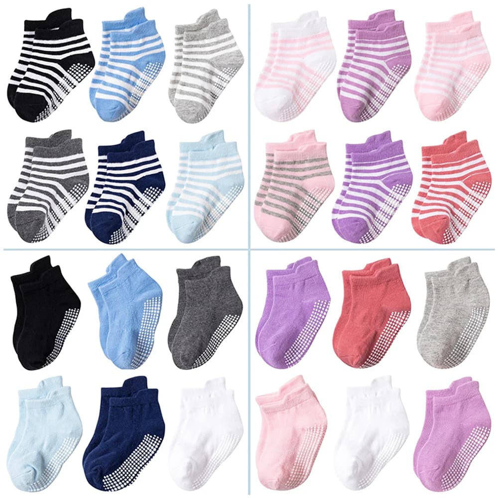 Kiddiezoom 6 paia/set quattro stagioni 0-5Y Solid neonato ragazza calzini 100% cotone morbido accessori per neonati