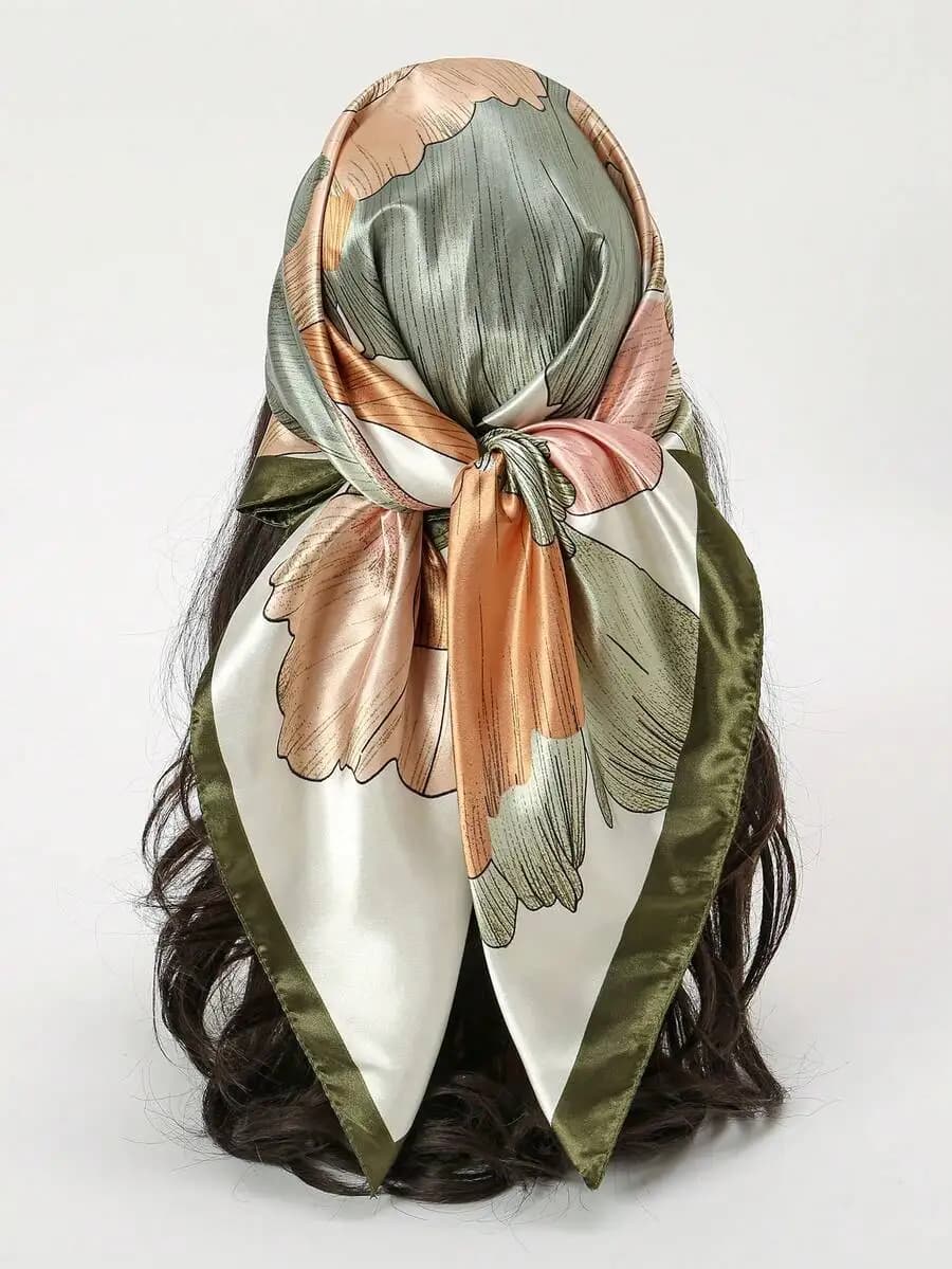 1pc Simple Floral Pattern 90cm Square Scarf, New Bandana, Versatile Headwrap, Belt, Decor For Women, Spring, Beach, Holiday, Tra
