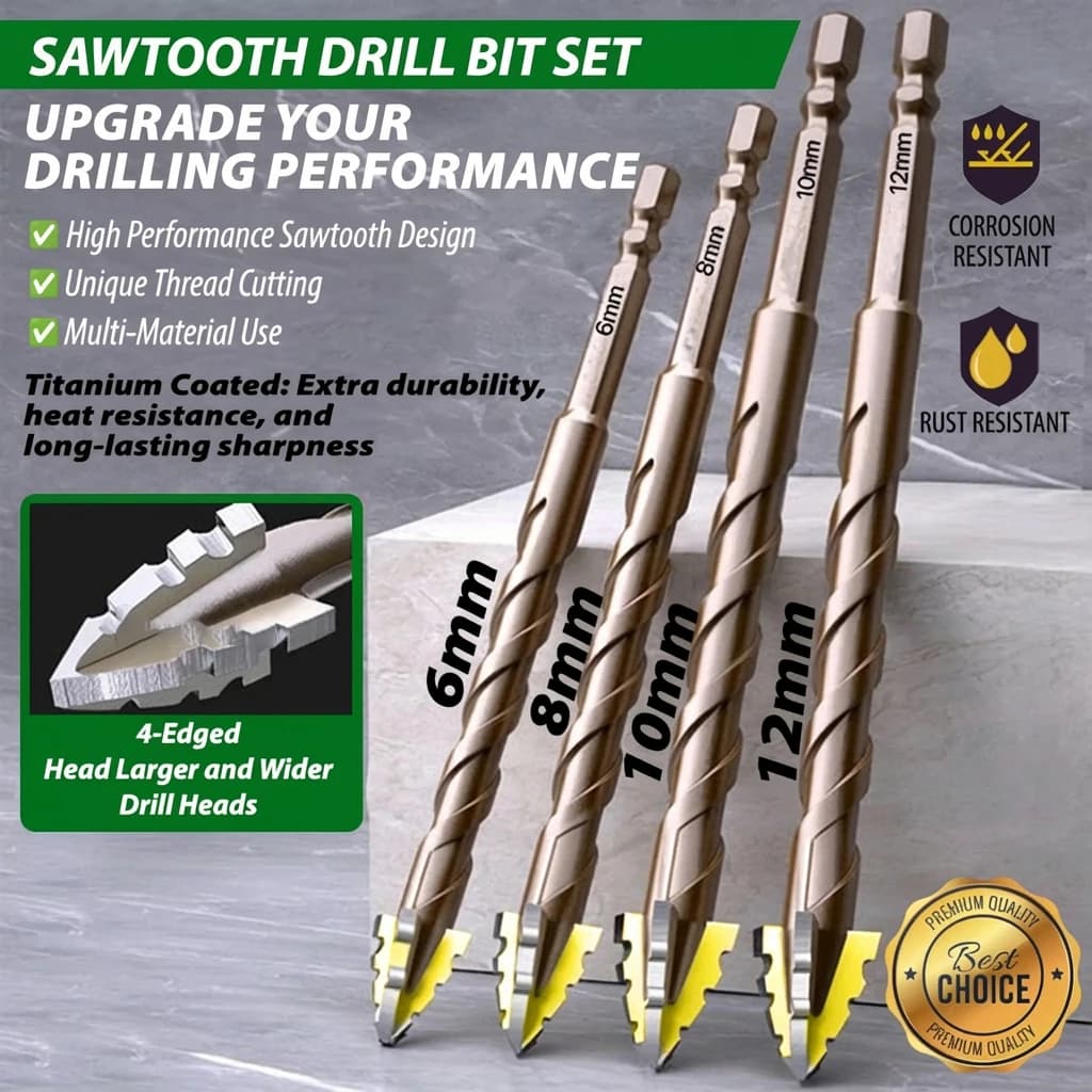 10/8/6/5/4PCSFour-Edged Serrated Drill Bit Set For Drilling Glass Tiles And Concrete 6/8/10/12mm Drill Bit Set Tools