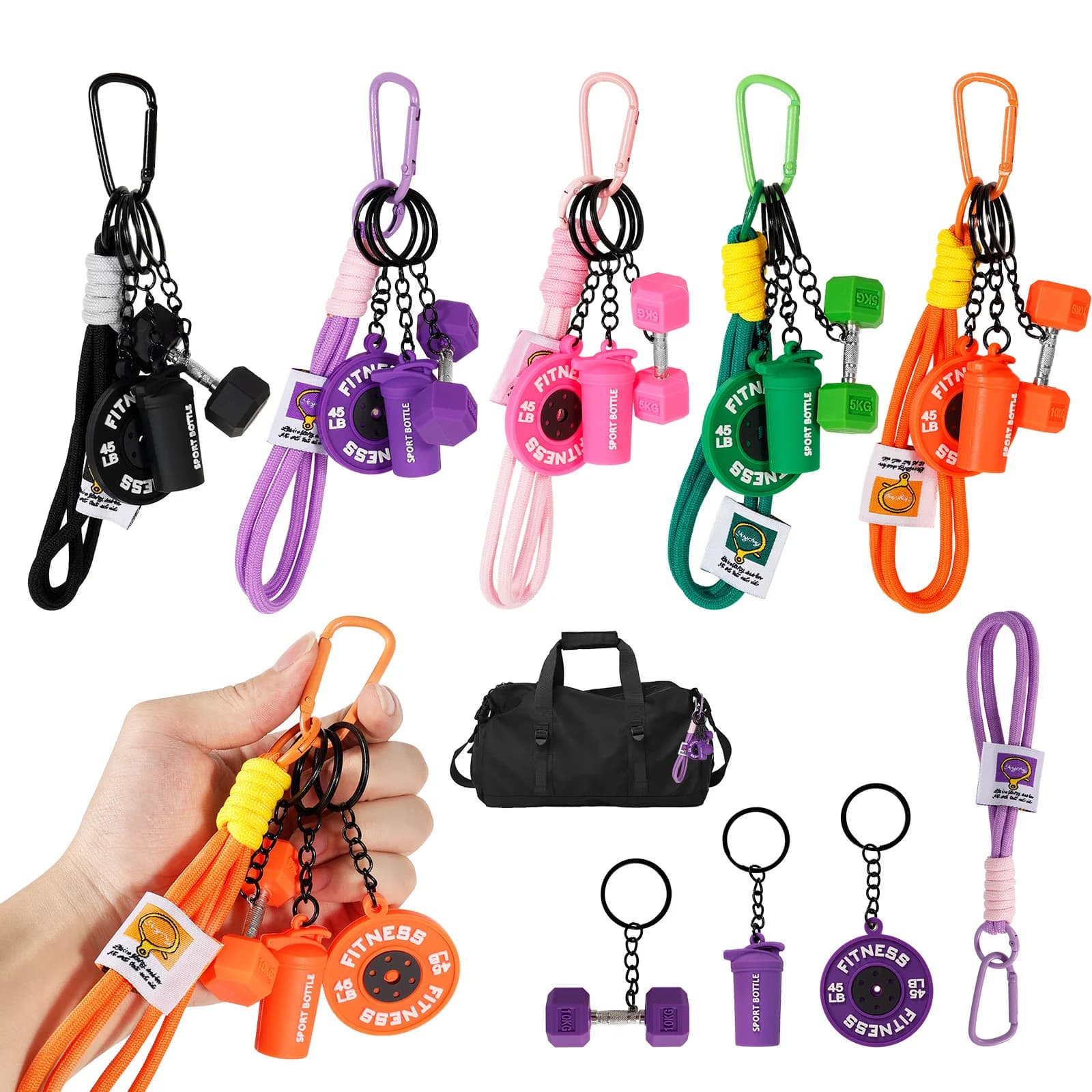 5Pcs Mini Dumbbell Weight Plate Keychains Multicolor Cute Fitness Keyring Portable Gym Workout Keychain for Men Women Gym Lovers