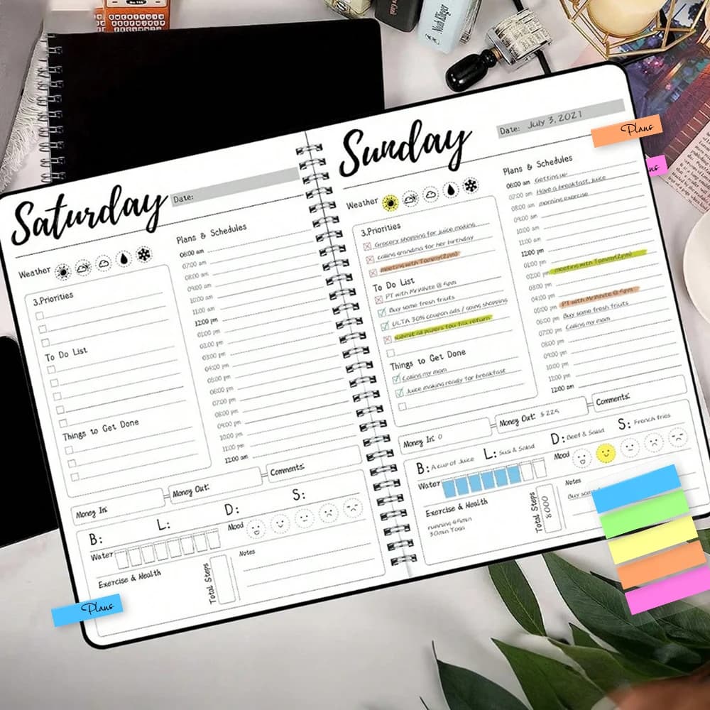 Agenda giornaliera per organizzare facilmente le tue attività e aumentare la produttività da 7,3\" X 10\" per agenda delle cose da fare, con adesivi con indice colore
