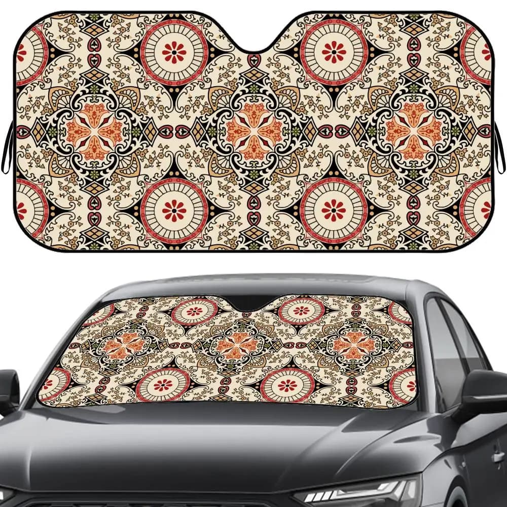 Parasole Snycler Boho con Motivo a Tappeto, Riutilizzabile in Alluminio, Protezione UV, Isolamento Termico a Cinque Strati, Parasole per Parabrezza