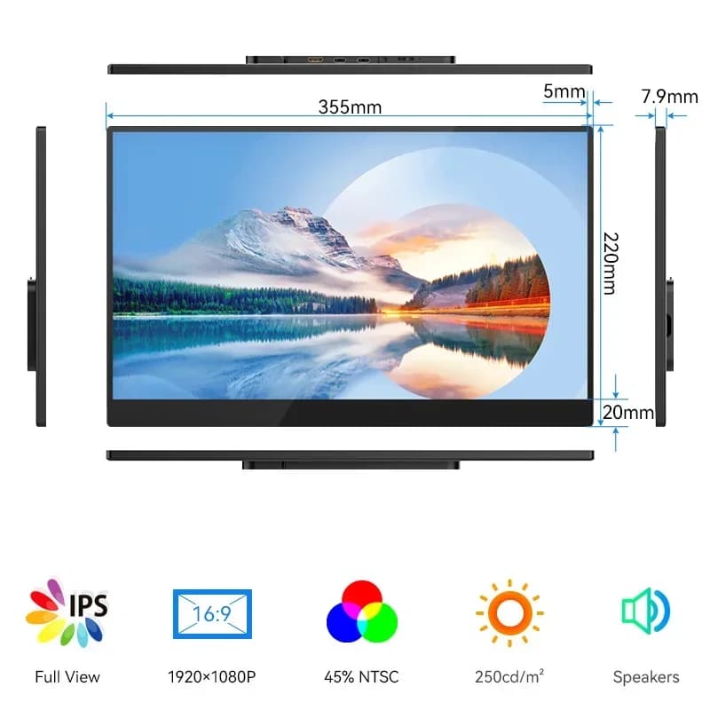 15.6 Inch Portable Monitor IPS 1080P USB-C Gaming Monitor with Stand & Speakers External Monitor for Laptop PC Phone Xbox PS5
