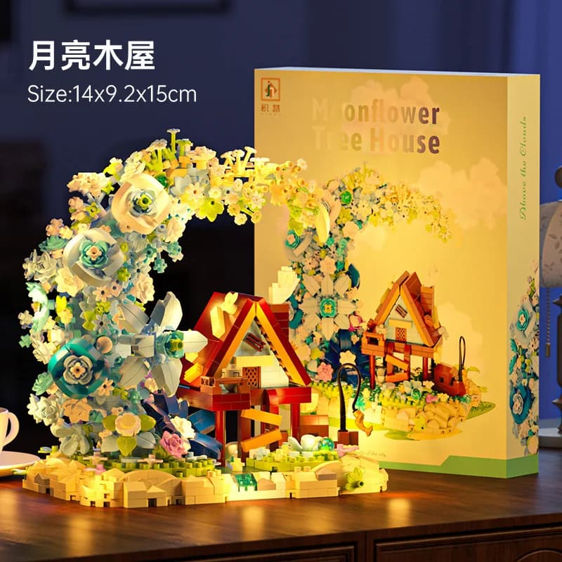 Blocchi da Costruzione Casa della Luna delle Fiabe, Ornamenti Bouquet Eterno, Regali di San Valentino, Giocattoli Educativi Assemblabili per Bambini