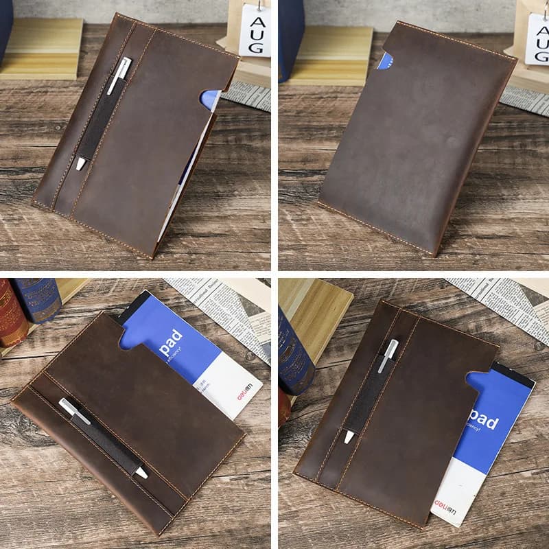 Copertina per notebook A5 in pelle Crazy Horse fatta a mano con slot per penna Chiusura semplice Custodia per diario in pelle di vacchetta Forniture per ufficio scolastico di cancelleria