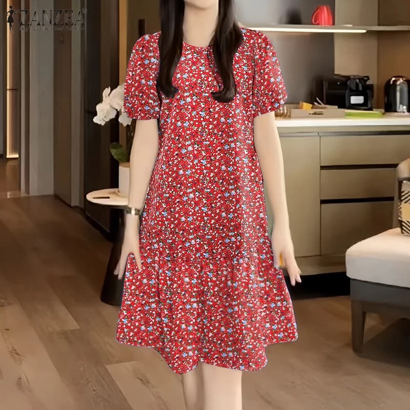 2026 ZANZEA Abiti estivi stampati floreali Donna Elegante abito casual da festa per le vacanze Elegante abito da lavoro a maniche corte al ginocchio