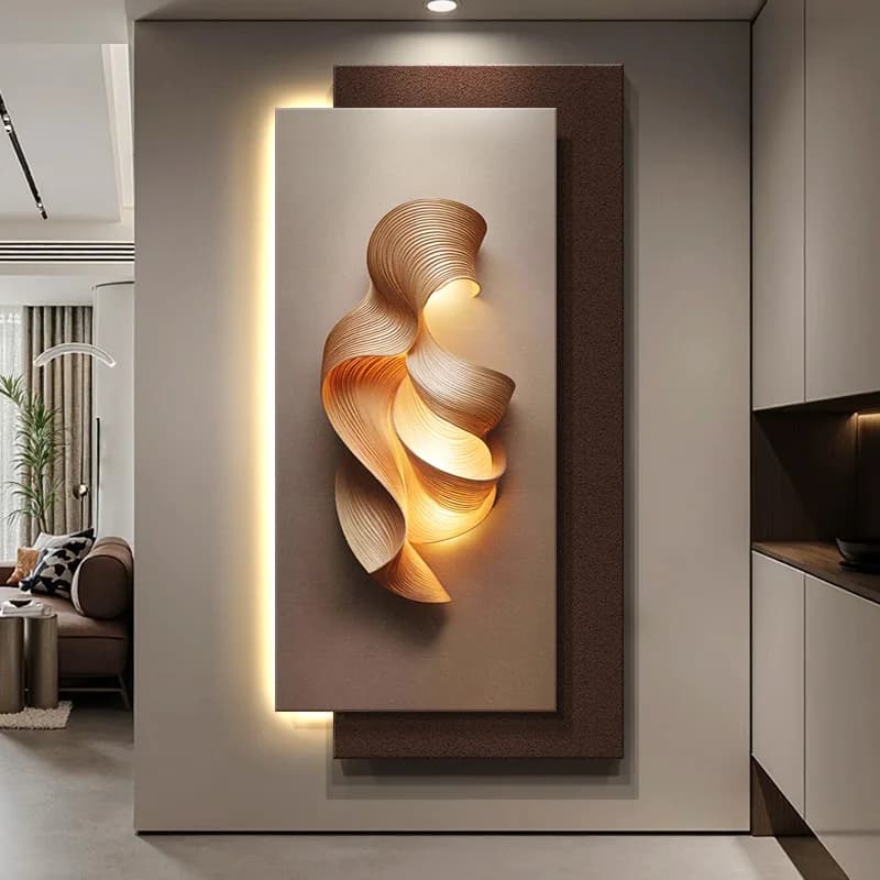 Pittura di decorazione d'ingresso di fascia alta di lusso leggero, pittura sospesa tridimensionale minimalista, dolore murale astratto in pietra arenaria