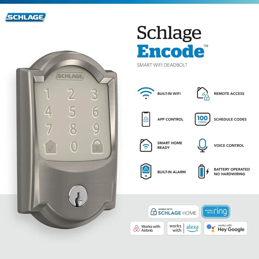 Encoder la serratura Smart WiFi con catenaccio per porta d'ingresso: ingresso senza chiave con app o touchscreen