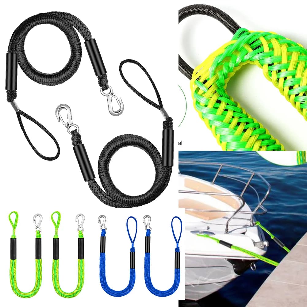 4FT Marine Bungee Dock Line with Stainless Steel Snap and Shock Absorbing Design Elastic Mooring Rope for Kayaks and Watercraft